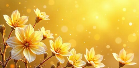 Naklejka premium Yellow abstract background with icy floral shapes, flowers, frosty