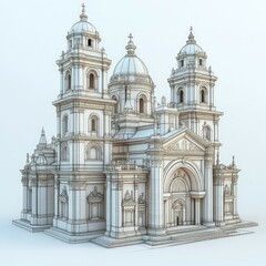 Fototapeta premium Majestic Cathedral: Architectural Marvel. A breathtaking 3D model of a grand cathedral, showcasing its intricate design and religious significance.