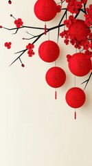 Beautiful Red Lanterns with Blossoming Flowers Creating a Festive Atmosphere for Celebrations and Traditions