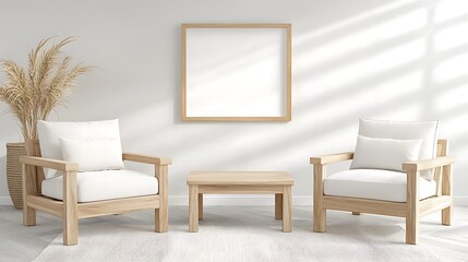 Modern minimalist living room design with cozy chairs and table bright space contemporary style