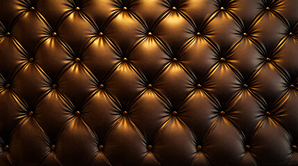 Elegant brown leather tufted surface with golden reflections showcasing luxury and texture