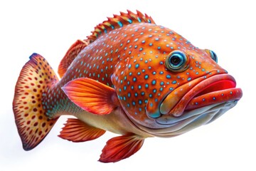 Stunning Grouper Fish Architectural Photography, White Background, High-Resolution Image, Clean Studio Shot, Underwater Wildlife