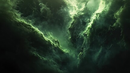 Green swirling cloudscape, cosmic backdrop, fantasy art, movie VFX