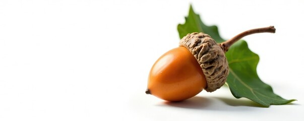 Isolated acorn on white background with subtle lighting, oak, tree