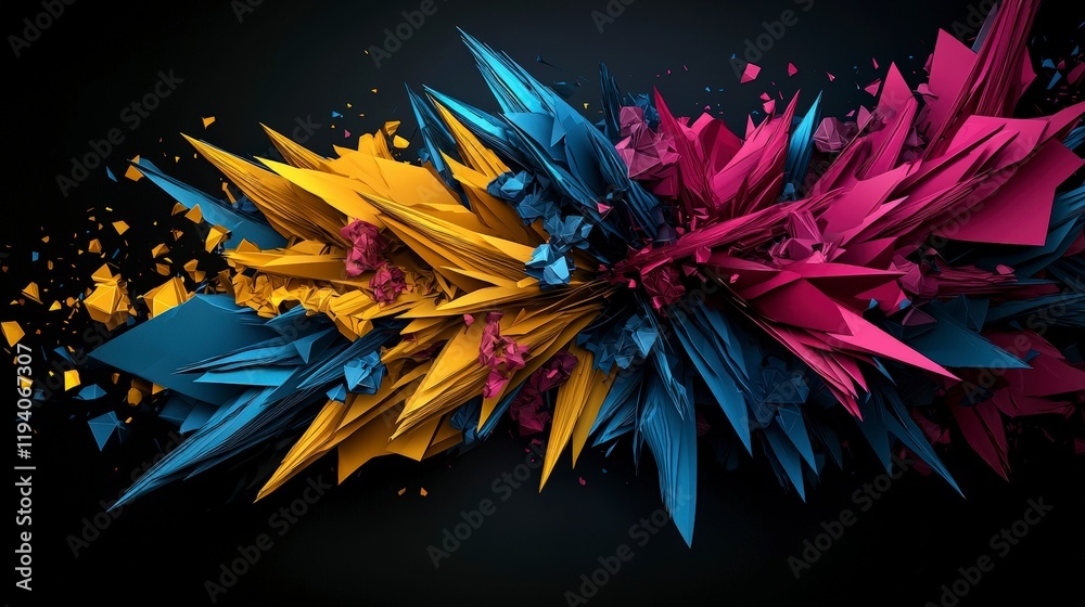 Aufkleber futuristic geometric graphic design abstract art digital creation high contrast vibrant colors sharp
