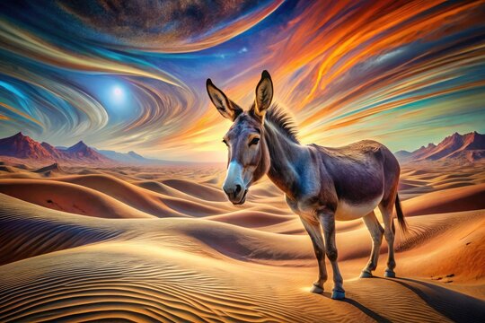 Surreal Desert Donkey, Esel Dreamscape, Abstract Animal Photography, Artistic Equine Portrait