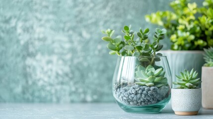Beautiful Succulent Plants in Glass and Ceramic Pots for Home Decoration
