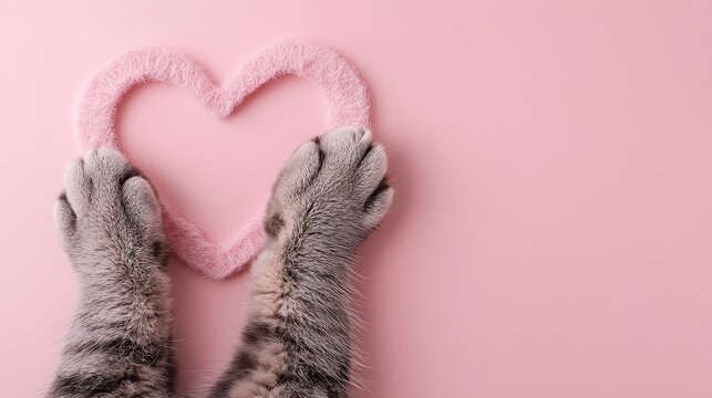 Cat Paws Hold Pink Heart