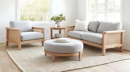 Fototapeta premium Stylish furniture set for modern living rooms comfort light and cozy atmosphere