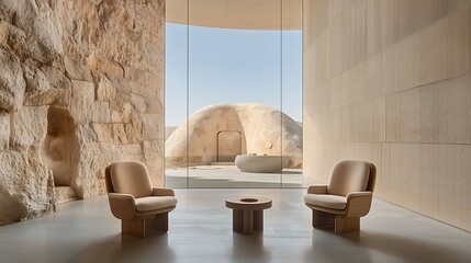 Obraz premium Modern interior design in stone structure luxurious space minimalist style serene environment