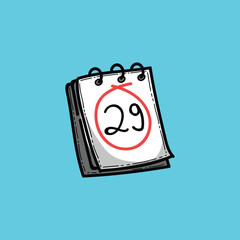 Cartoon illustration featuring a calendar with the date 29 circled prominently, 
set against a simple blue background, symbolizing deadlines, appointments, 
and important dates.