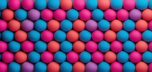 Colorful arrangement of round balls in pink and blue hues.