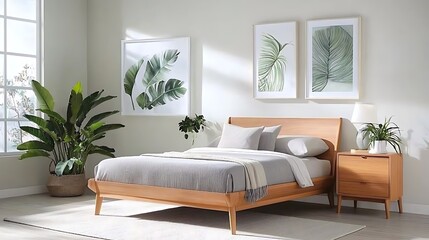Fototapeta premium Cozy minimalist bedroom design modern decor for a bright and calm atmosphere