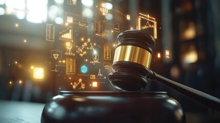 Gavel, digital data, courtroom, auction, online justice
