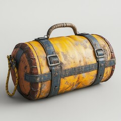 Vintage Yellow Leather Travel Duffel Bag: Aged, Worn Texture, Retro Style, 3D Render