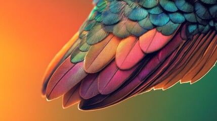 Obraz premium Vibrant bird wing feathers, close-up, sunset, design