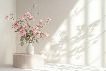  An abstract flower  pedestal podium display scene product and promotion concept for advertising