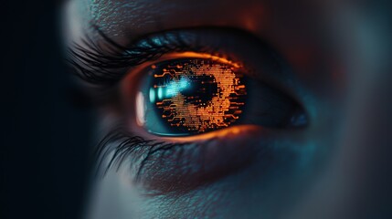 Naklejka premium Futuristic Close-up of Human Eye with Digital Circuitry Effect