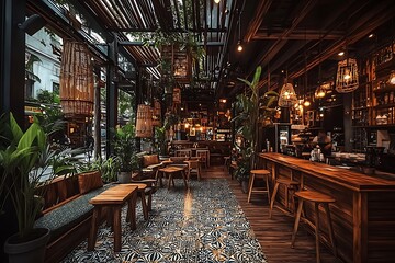 Fototapeta premium Stylish Wooden Cafe Interior Design