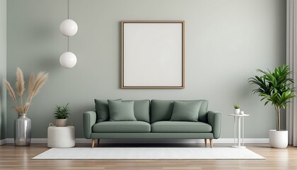 Modern green living room interior design mockup