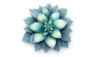Teal succulent plant, overhead view, isolated on white.