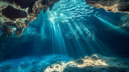 Light floods into the underwater cave