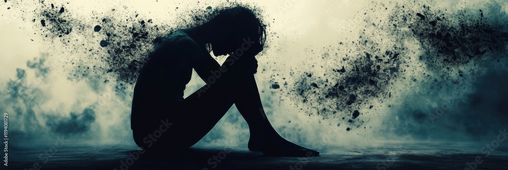 Leinwandbilder person in shadow experiences mental turmoil with abstract elements representing inner conflict and e