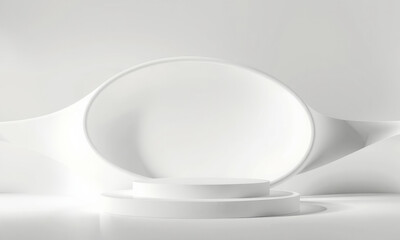 Fototapeta premium minimalist white podium with wavy background creates serene atmosphere, perfect for showcasing products or art. smooth curves enhance modern aesthetic
