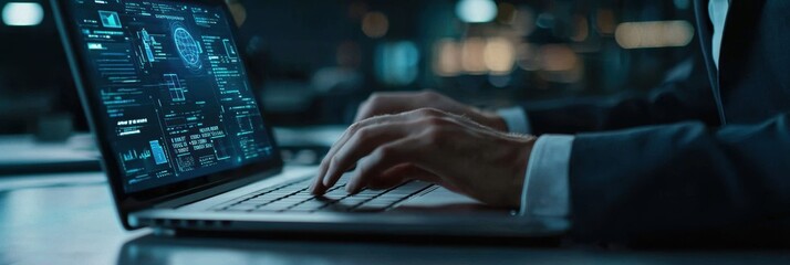 Business Professional Engaged in Data Analysis at Modern Workspace