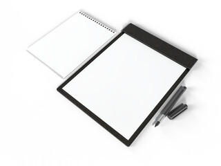 Blank corporate branding stationery mockup with sheets of office paper, booklet, folder, notebook and pen. Corporate identity stationery mockup isolated on white background for branding identity