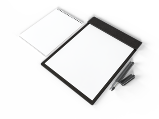 Blank corporate branding stationery mockup with sheets of office paper, booklet, folder, notebook and pen. Corporate identity stationery mockup isolated on white background for branding identity