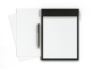 Blank corporate branding stationery mockup with sheets of office paper, booklet, folder, notebook and pen. Corporate identity stationery mockup isolated on white background for branding identity