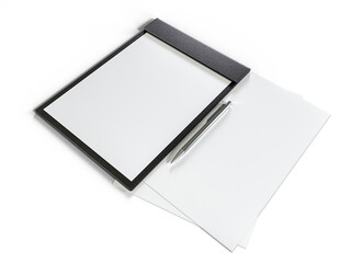 Blank corporate branding stationery mockup with sheets of office paper, booklet, folder, notebook and pen. Corporate identity stationery mockup isolated on white background for branding identity