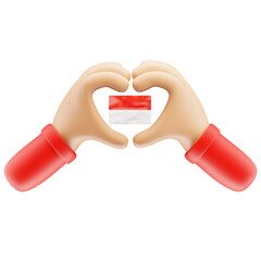 3D Hand Love Gesture with Indonesian Flag
