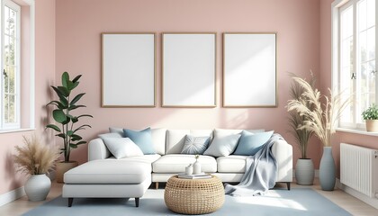 Pink living room interior design mockup