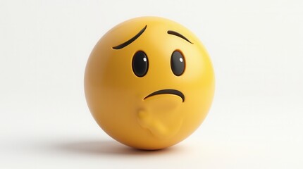 Fototapeta premium Thinking Face Three Dimensional Emoji. Puzzled Or Pondering Face Emoticon Isolated On White Background