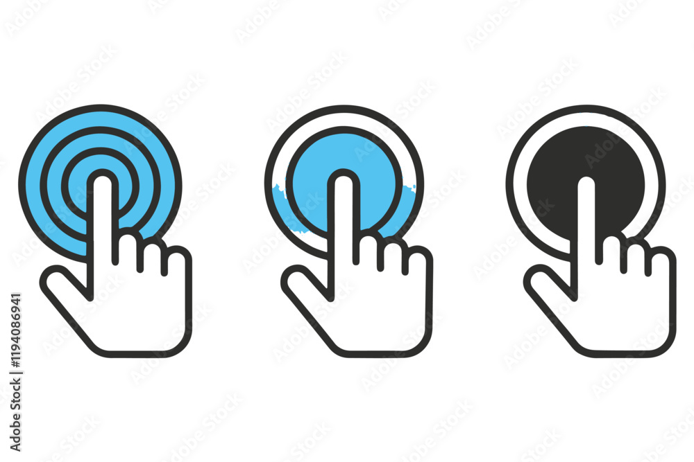 Wall mural minimalist hand click icons in circular designs with bright tones, perfect for indicating digital ac