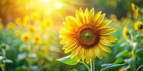 Obraz premium Long Exposure Blooming Sunflower, Vibrant Yellow Helianthus Annuus Flower Field