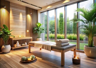 Fototapeta premium Luxurious Spa Setting: Tranquil Modern Architecture and Natural Elements