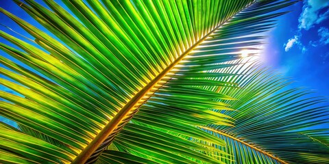 Macro Photography: Coconut Palm Tree Leaves Against Vibrant Sky