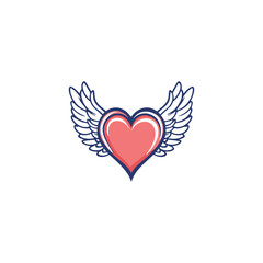 14 February valentine day vector heart with wings