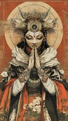 Obraz premium Serene Asian Goddess in Prayer: A Mystical Artwork