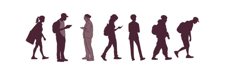 Set of Casual People Silhouette Vector on White Background. Casual People Silhouette Set Vector Illustration on White Background