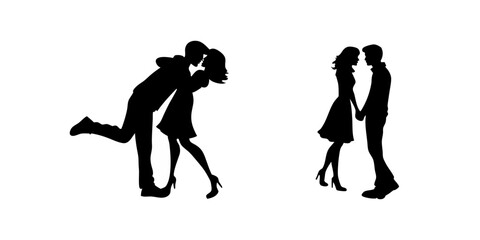 Happy Young Couple in Love Silhouette Vector. Happy Young Couple in Love Silhouette Vector Illustration on White Background