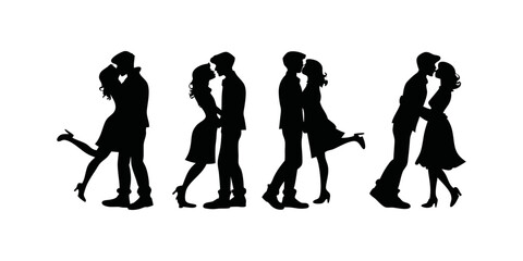 Young Couple in Love Silhouette Vector with white background. Romantic Couple in Love Silhouette Vector Design on White Background