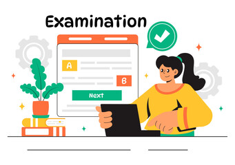 Examination Paper Vector Illustration Featuring an Online Exam, Answer Sheets, Forms, Surveys, and Internet Quizzes in a Flat Style Cartoon Background