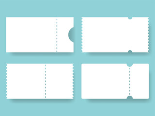 Set of blank ticket mockups, coupon template, boarding, lottery, movie or theater ticket