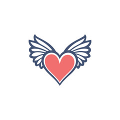 14 February valentine day vector heart with wings