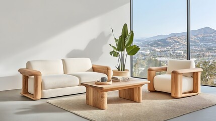 Tranquil bright living room with modern sofa set elegant interior furniture design