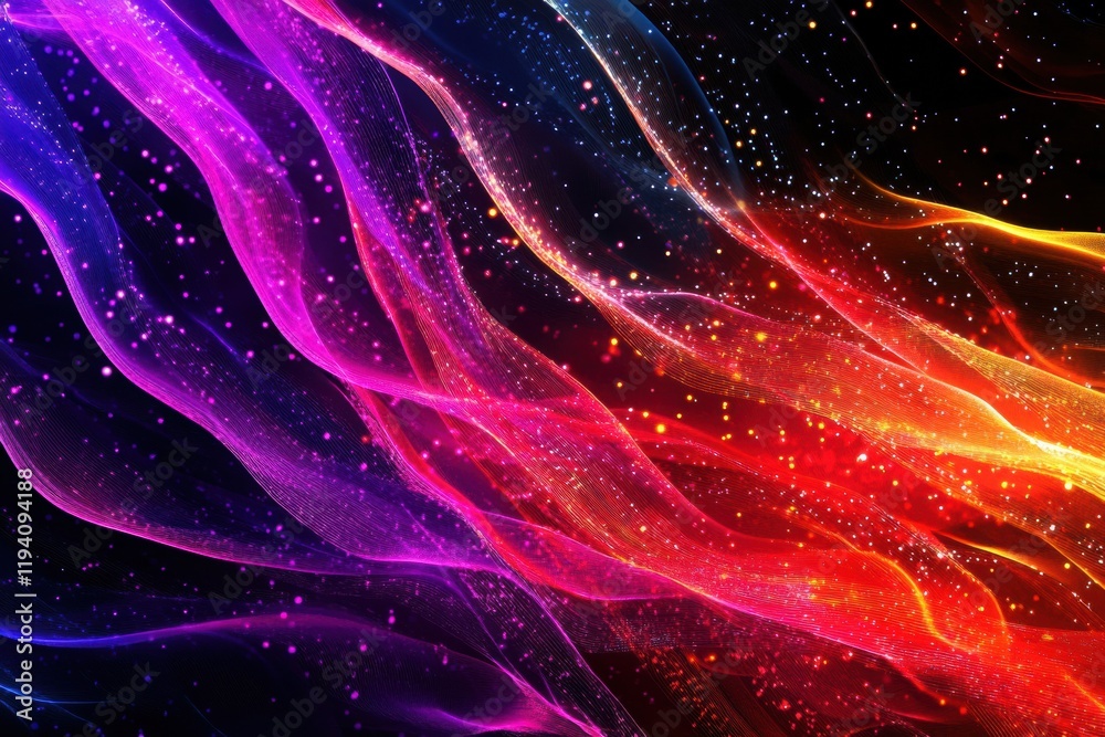 Fototapete Vibrant energy lines and dots representing active communication and dynamic data exchange in a colorful digital landscape. Generative AI